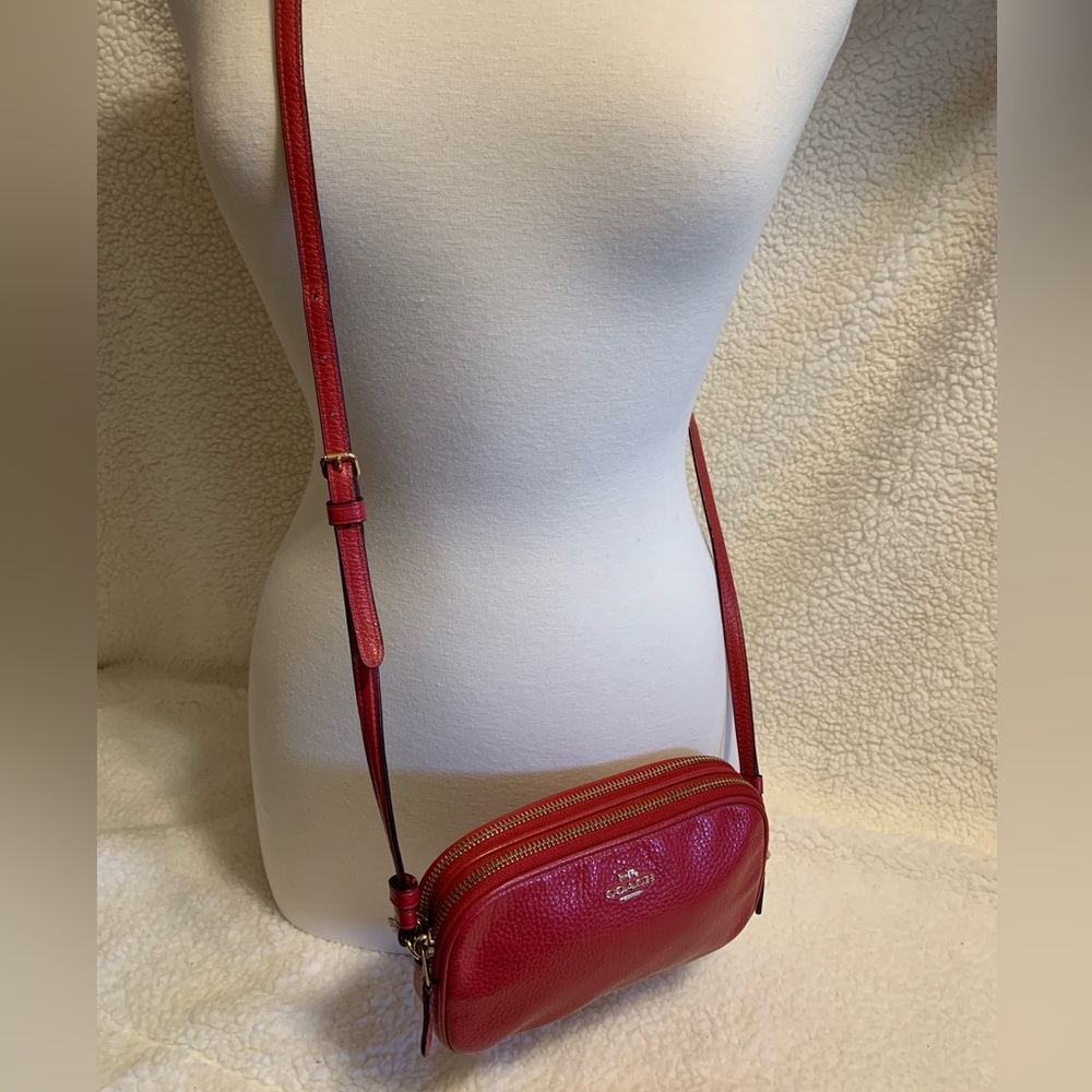 Coach True Red Leather Double Zip Crossbody Bag